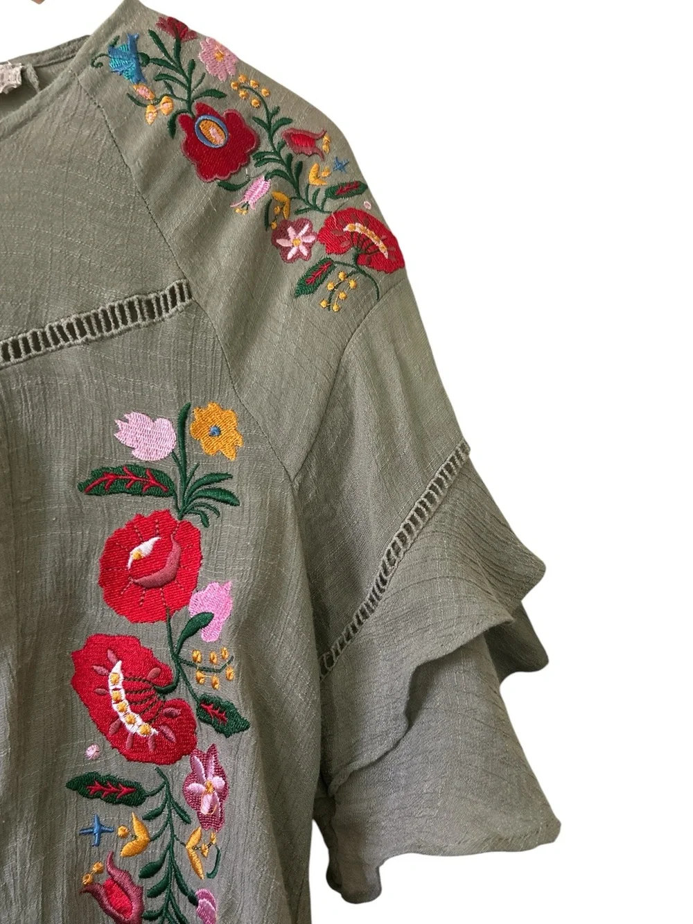 Altar’d State Embroidered Floral Ruffle Tunic Women’s Medium Cottagecore - Picture 3 of 6